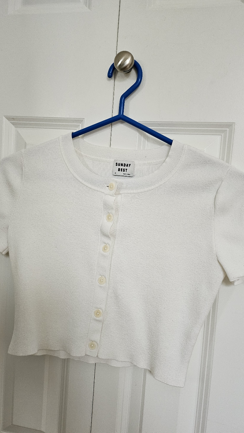 TWO Sunday Best Button-Up Crop Top - White & Light Blue - photo 2