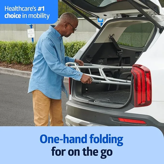 Brand New Medline Two-Button Folding Walkers with 5 inch Wheels image indicator(3)