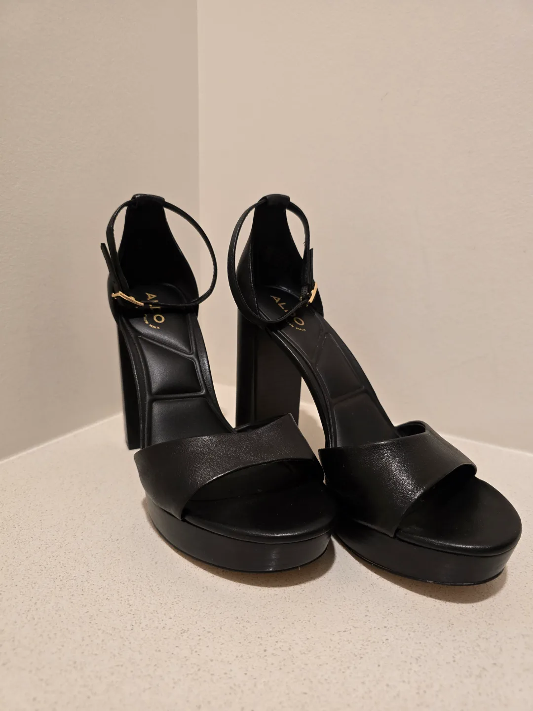 Aldo Black Leather Platform Heels thumbnail