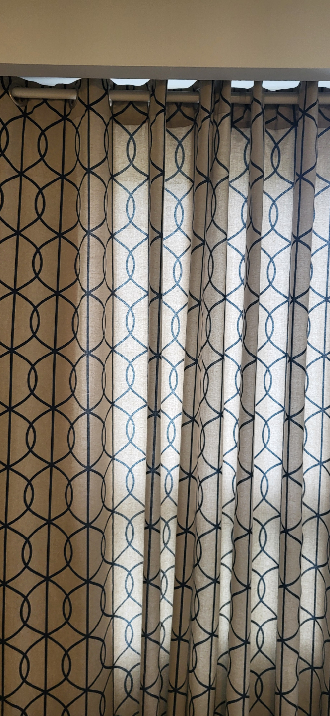 Elegant Beige and Blue Geometric Pattern Curtains - photo 5