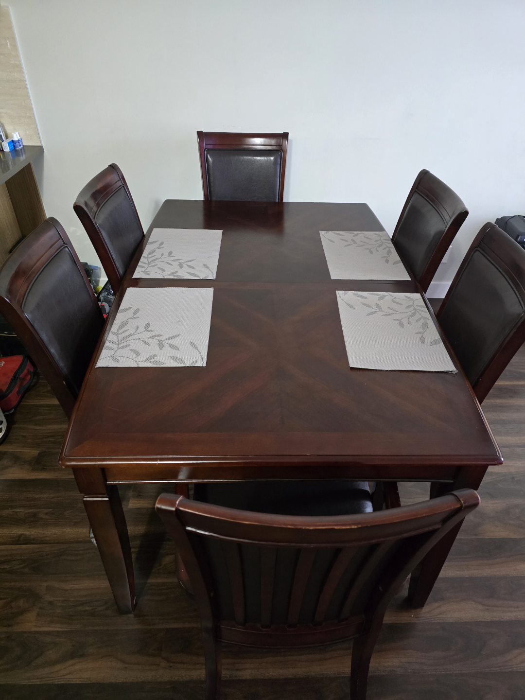 7-Piece Dining Set - Dark Wood Table and Leatherette Chairs - photo 2
