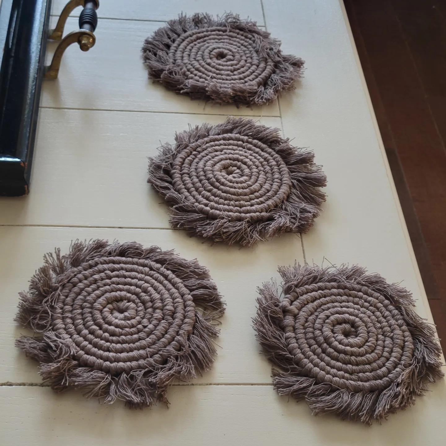 New.  Grey Macrame Coasters image indicator(2)