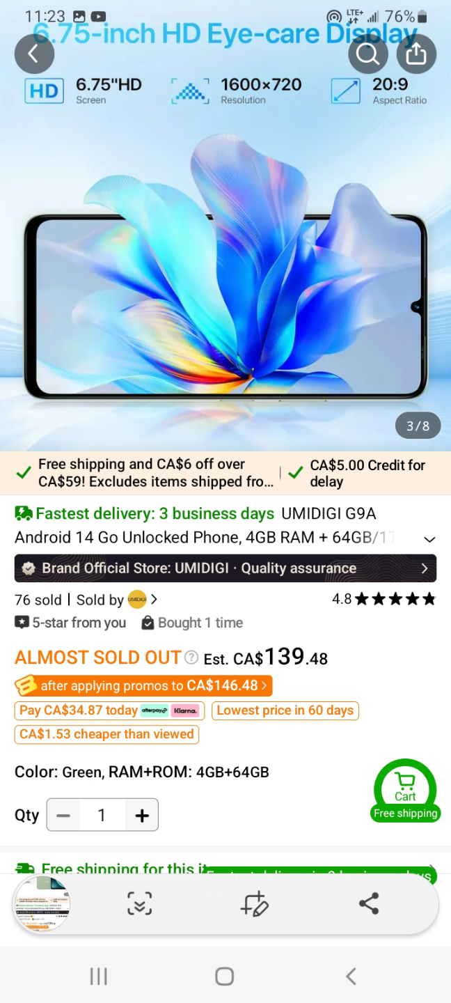 UMIDIGI G9A Android 14 Go Unlocked Phone - Green, 4GB+64GB - photo 5