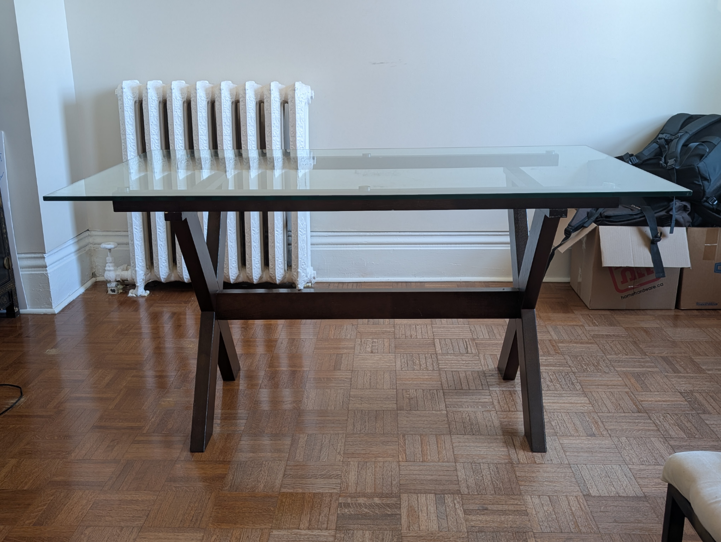 Glass Dining Table with Wooden X-Frame Base – Seats 6 - photo 2