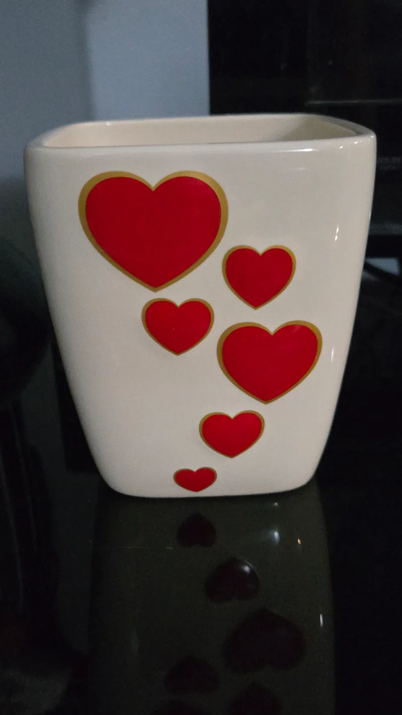 Square Ceramic Planter Pot with Red Hearts thumbnail