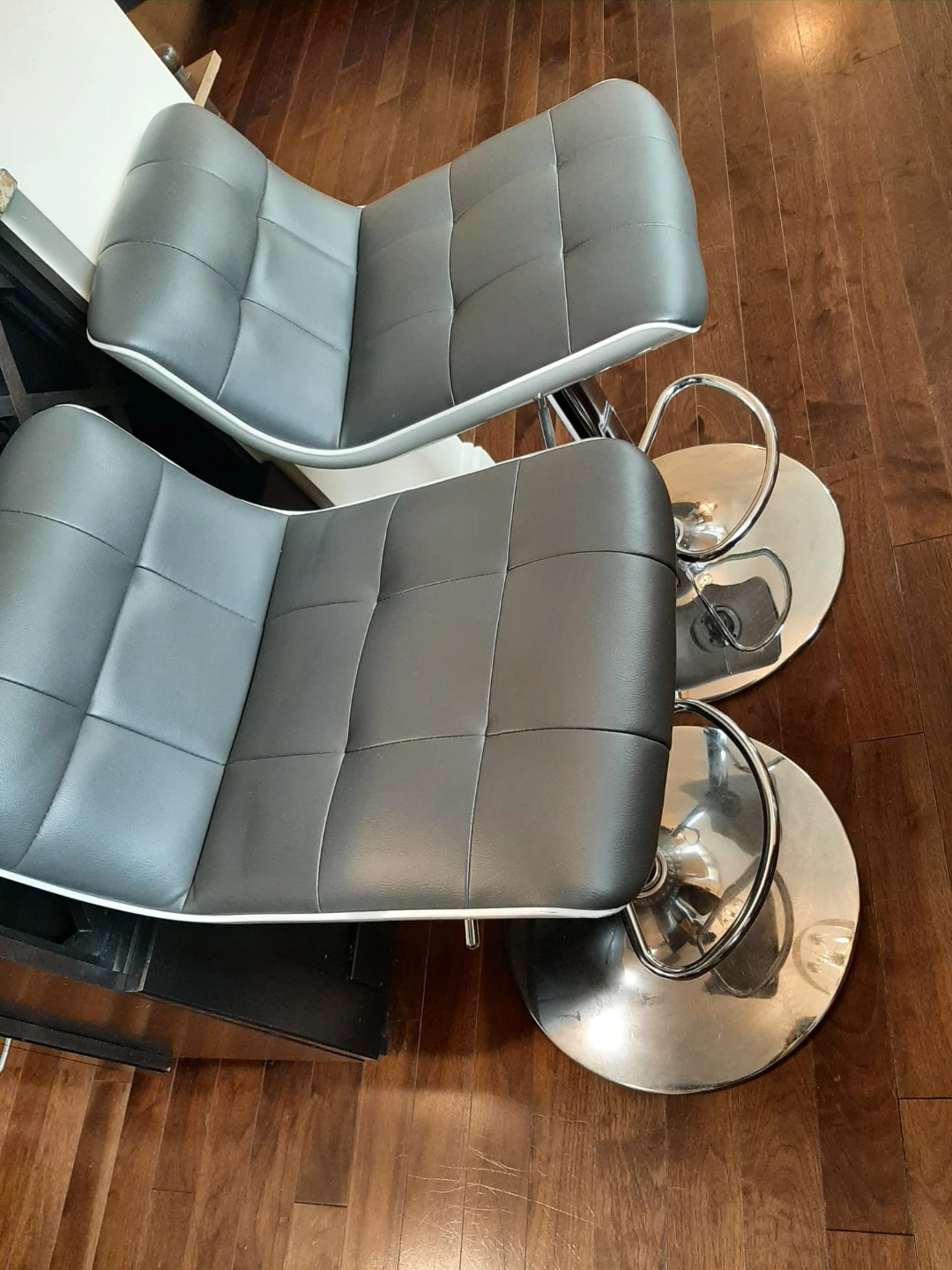 Pair of Grey and Chrome Swivel Bar Stools - photo 2