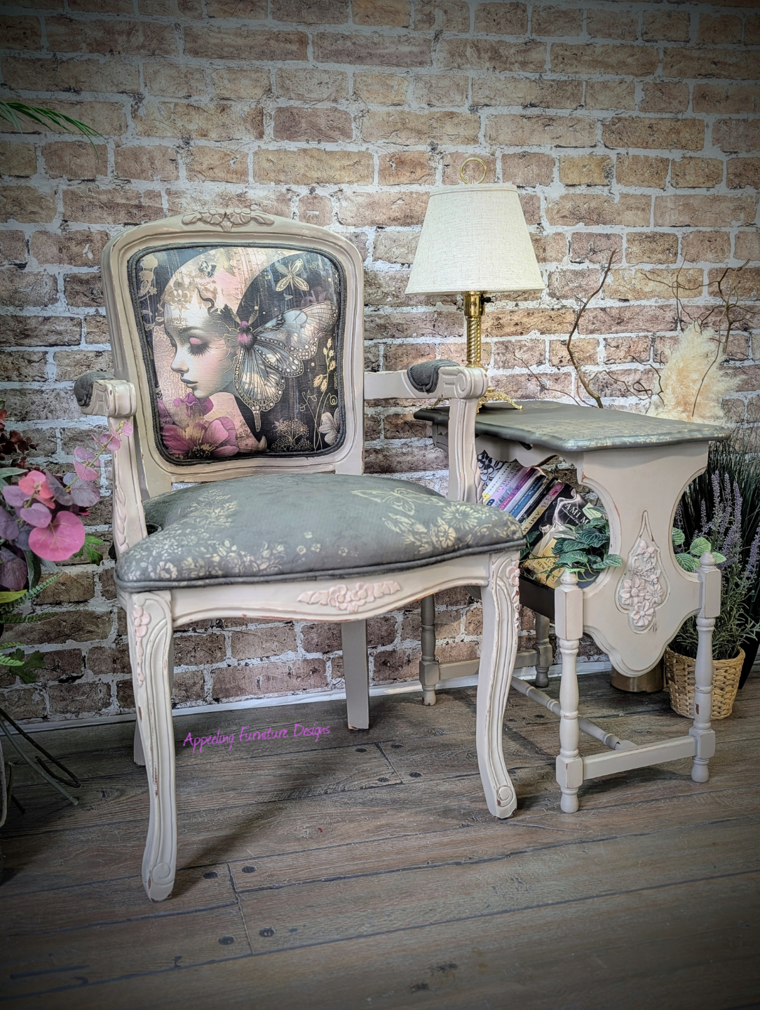 Refurbished Matching Accent Chair & Side Table Set