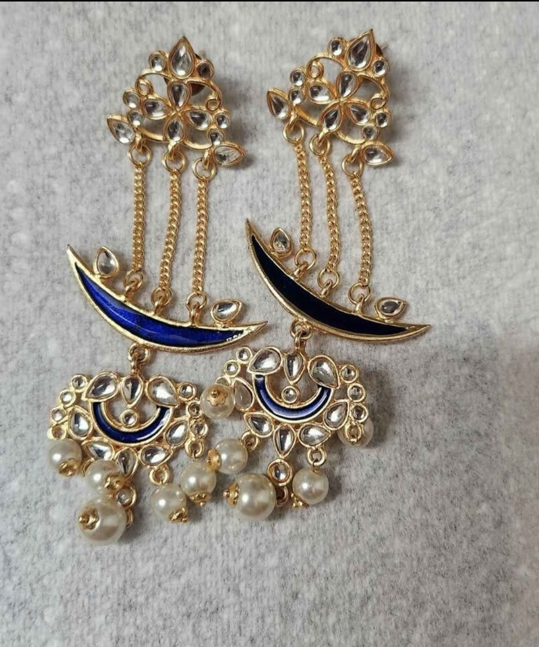Elegant Blue and Gold Jhumka Earrings