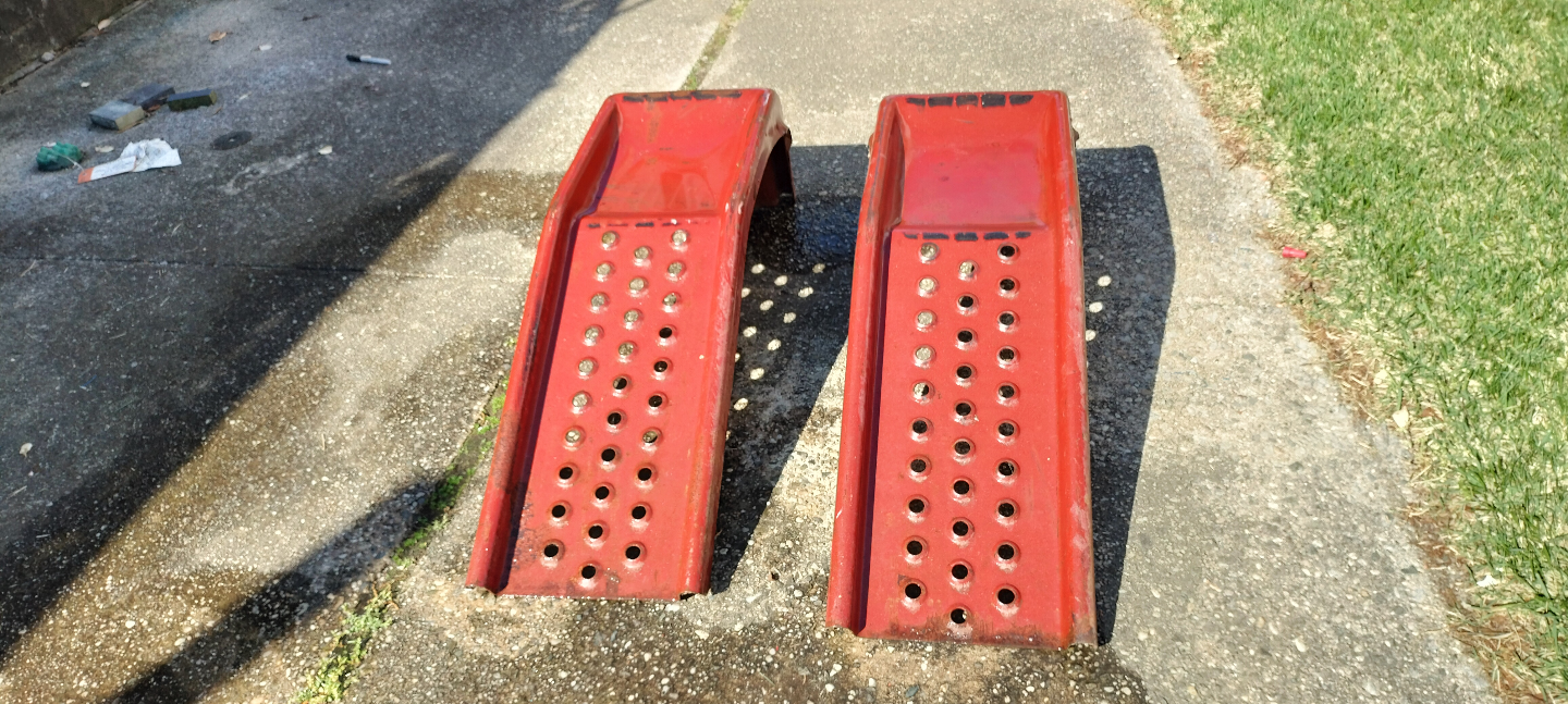Pair of Red Metal Car Ramps