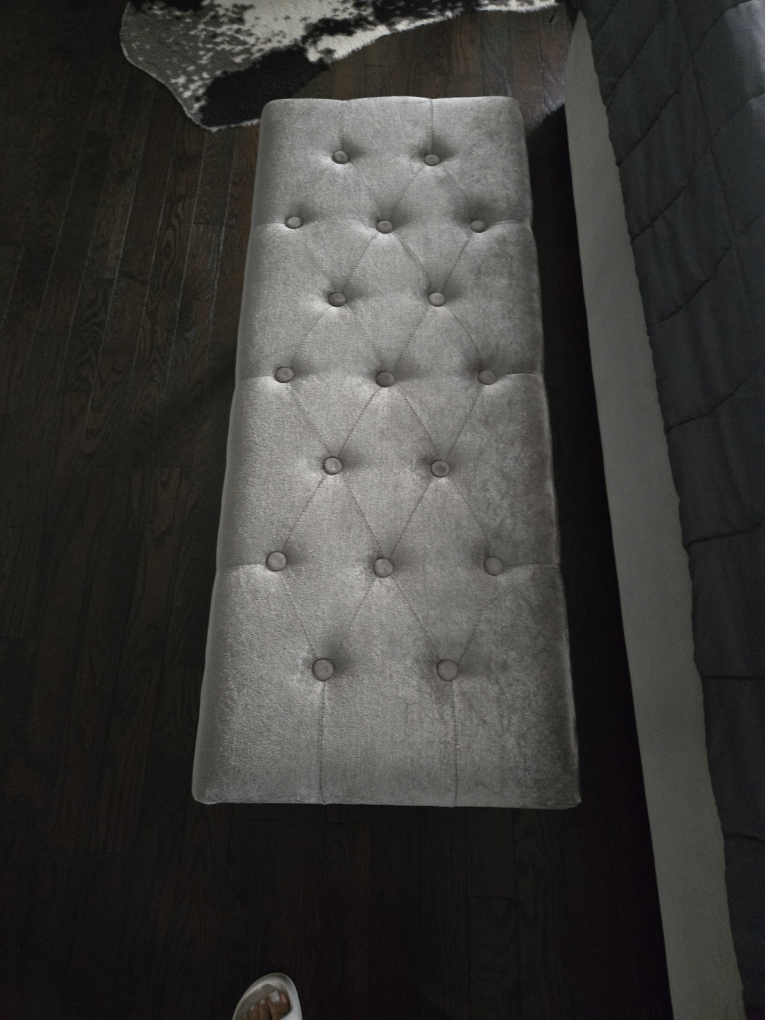 Grey Velvet Upholstered Bench