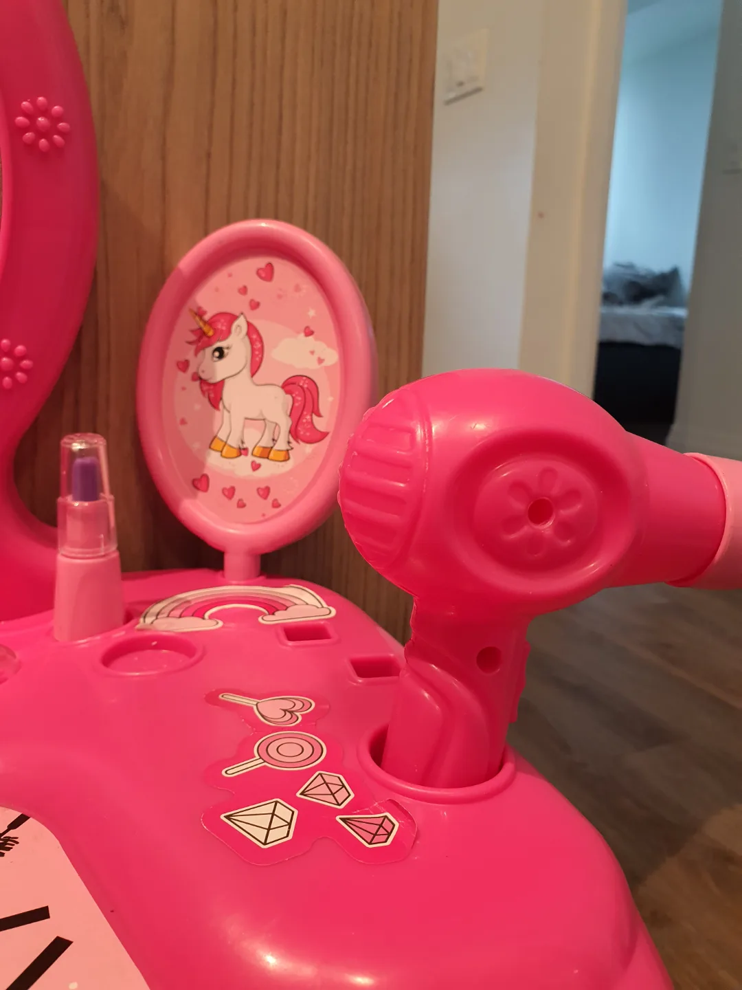 Pink Unicorn dresser table with stool and Accessories#freecycle image indicator(4)