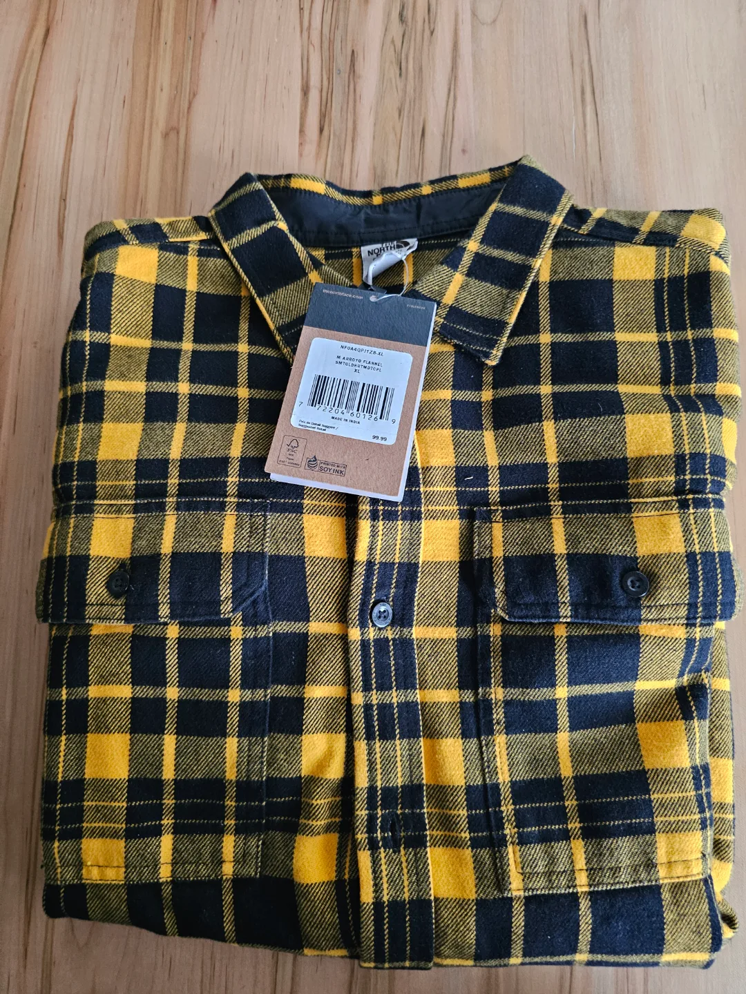 New North Face Men's Flannel Shirt - Yellow & Black Size XL thumbnail