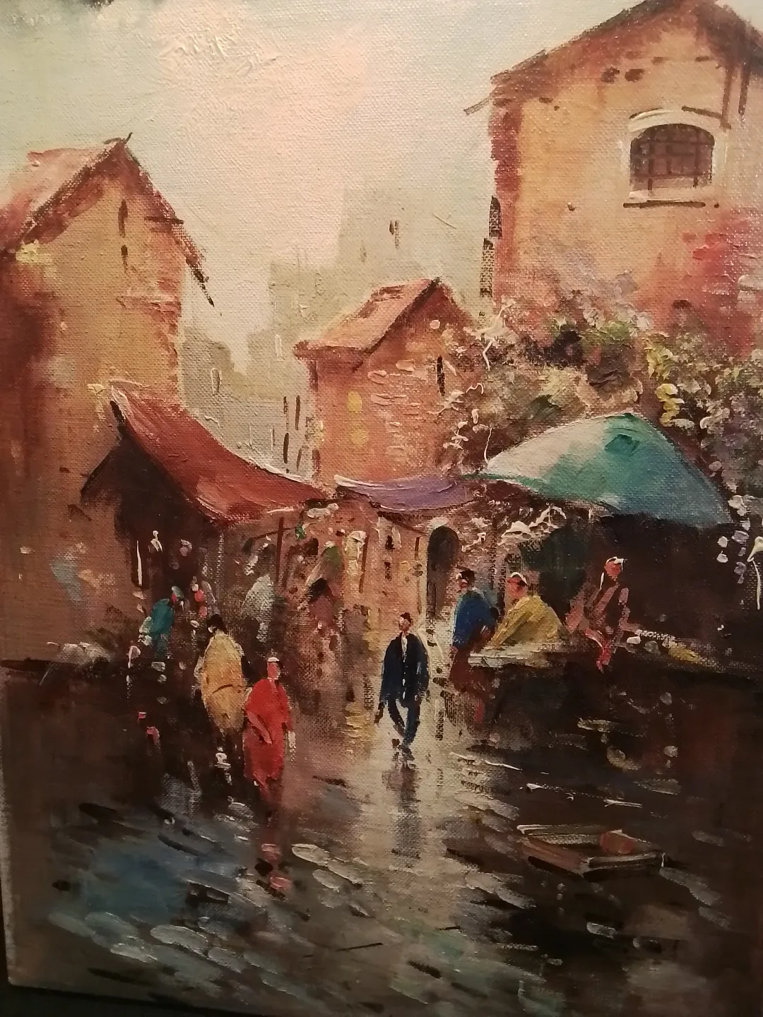 Vintage Market Scene Oil  Original Painting image indicator(2)