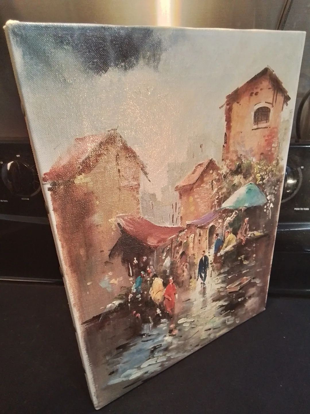 Vintage Market Scene Oil  Original Painting image indicator(7)