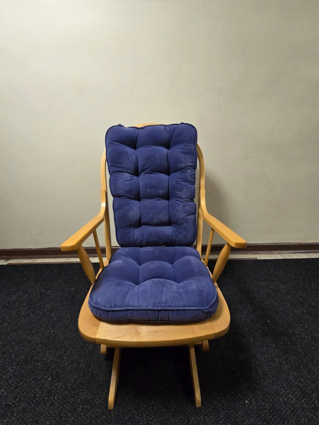 Wooden Glider Rocker with Blue Cushion image indicator(2)