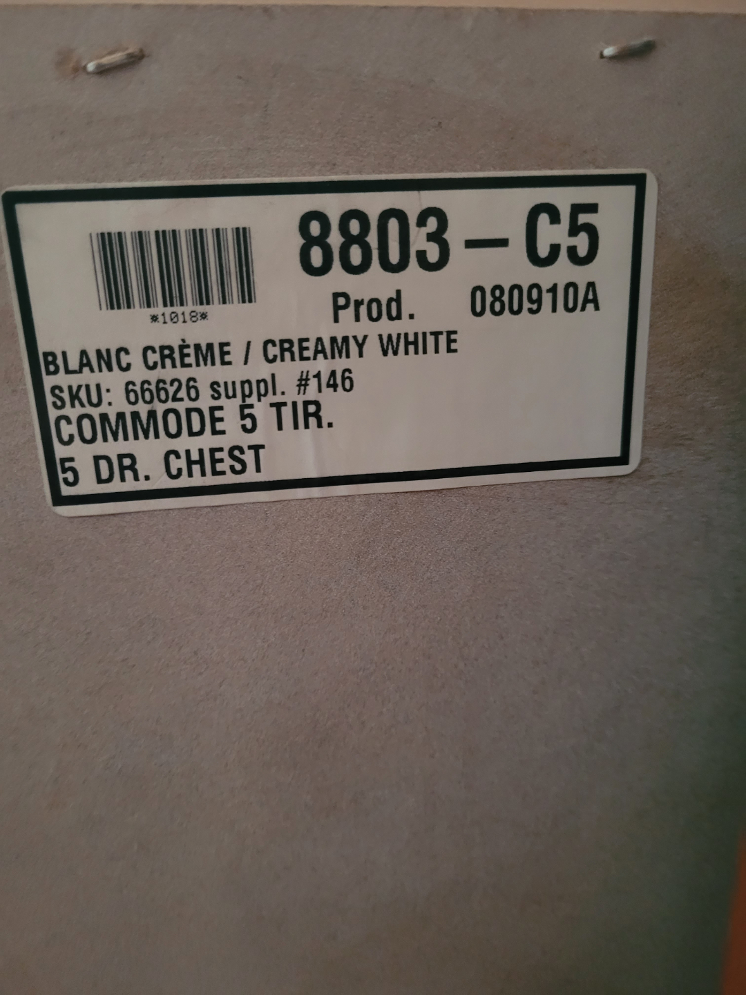 5-Drawer Chest - Creamy White - photo 2