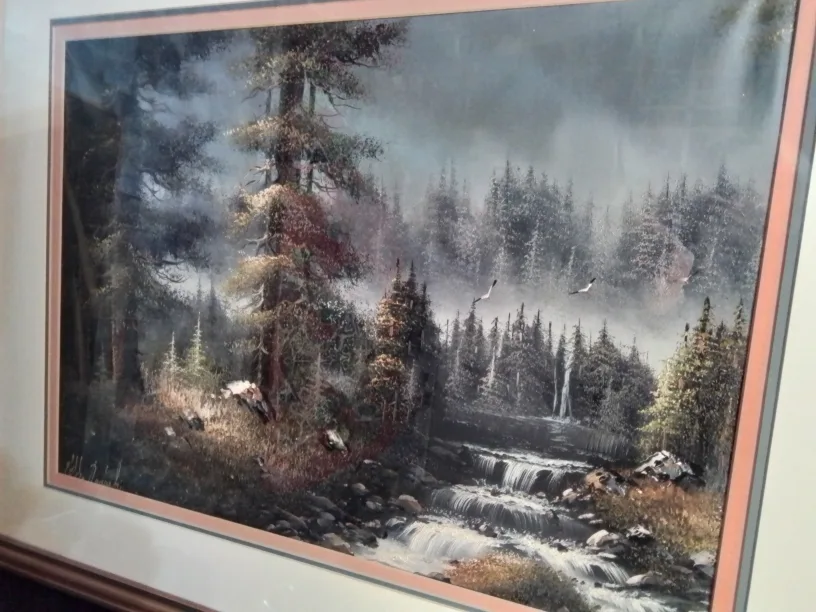 Framed Waterfall Landscape OOC Painting by William Neidhardt image indicator(2)
