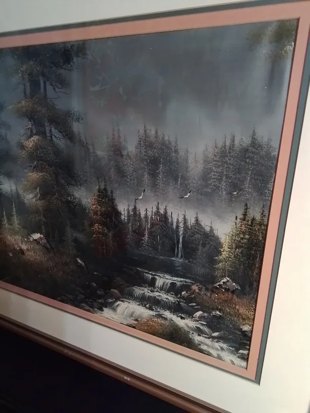 Framed Waterfall Landscape OOC Painting by William Neidhardt image indicator(3)
