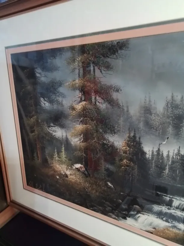 Framed Waterfall Landscape OOC Painting by William Neidhardt image indicator(4)