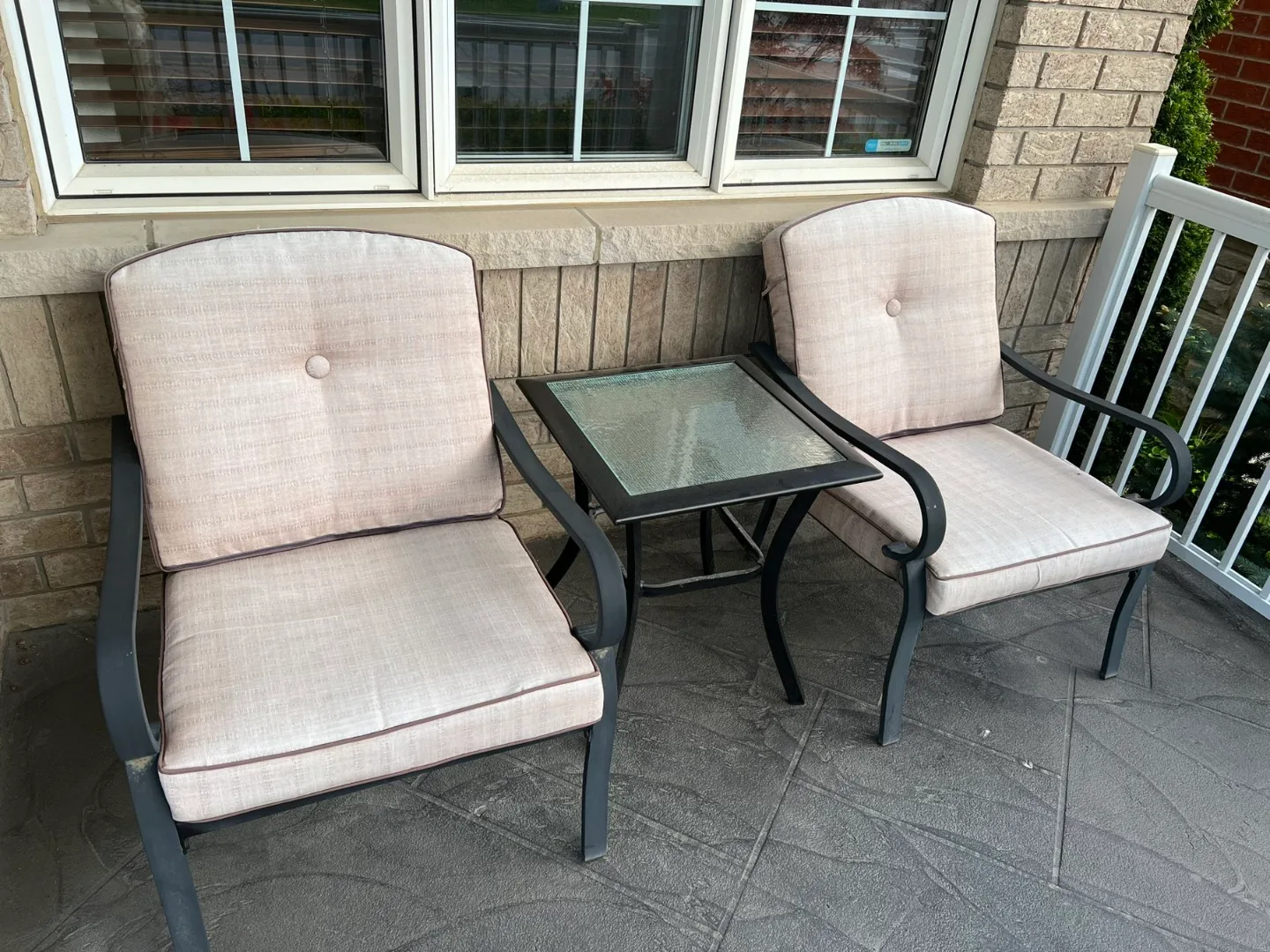 Pair of Patio Chairs and glass top table thumbnail