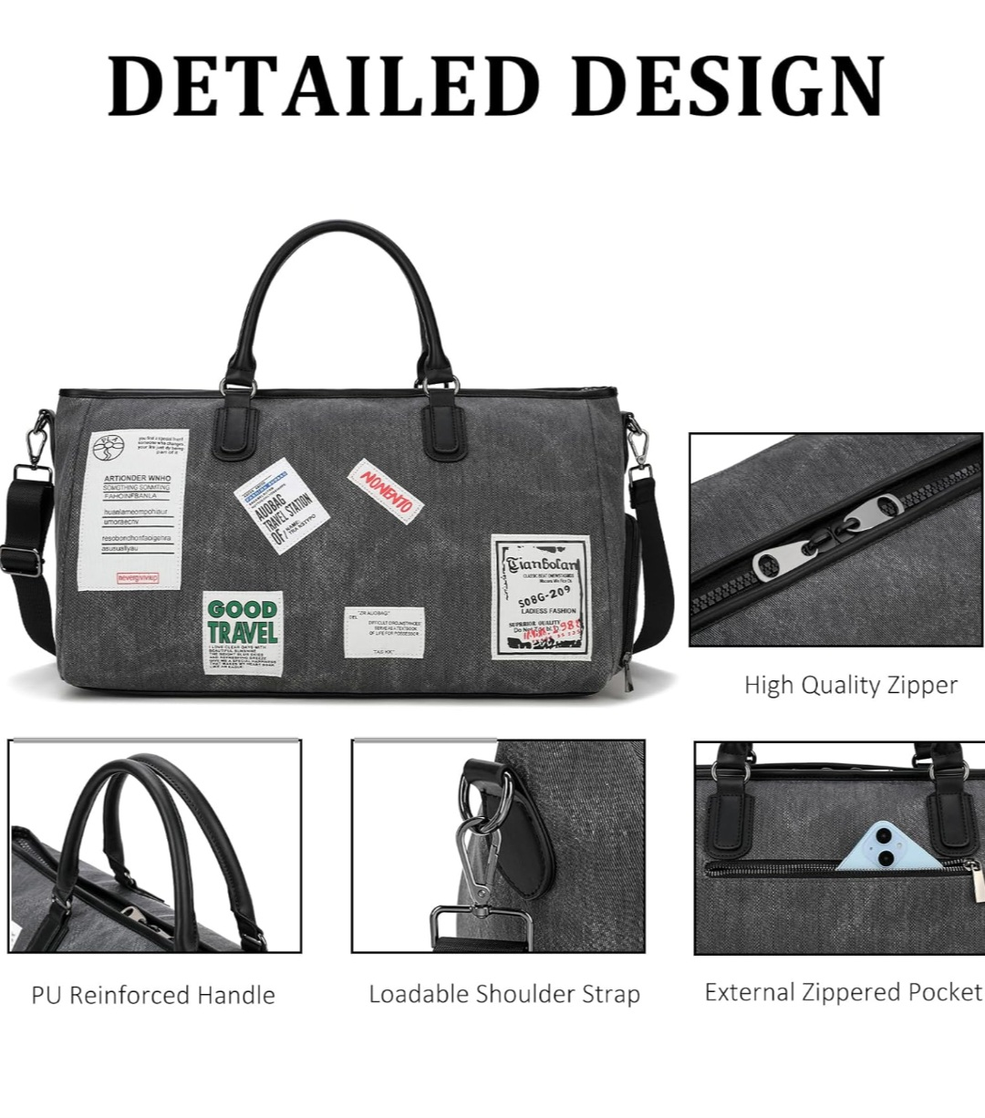 Grey Travel Duffle Bag with Multiple Pockets - photo 4