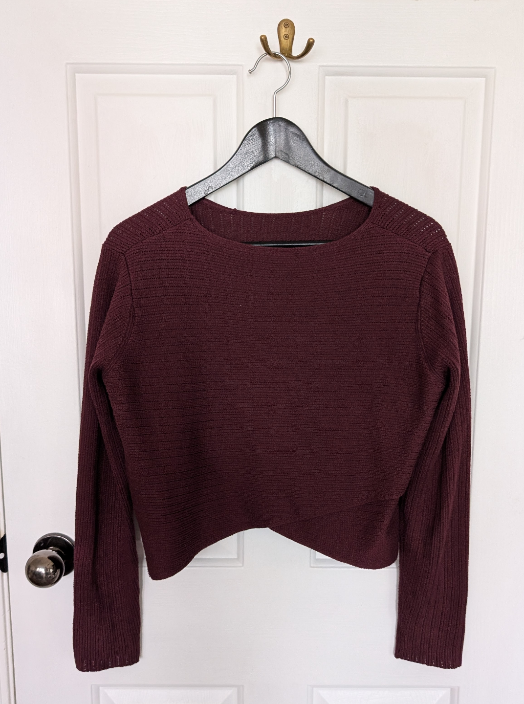 Burgundy Cropped Knit Sweater, tulip back - photo 2