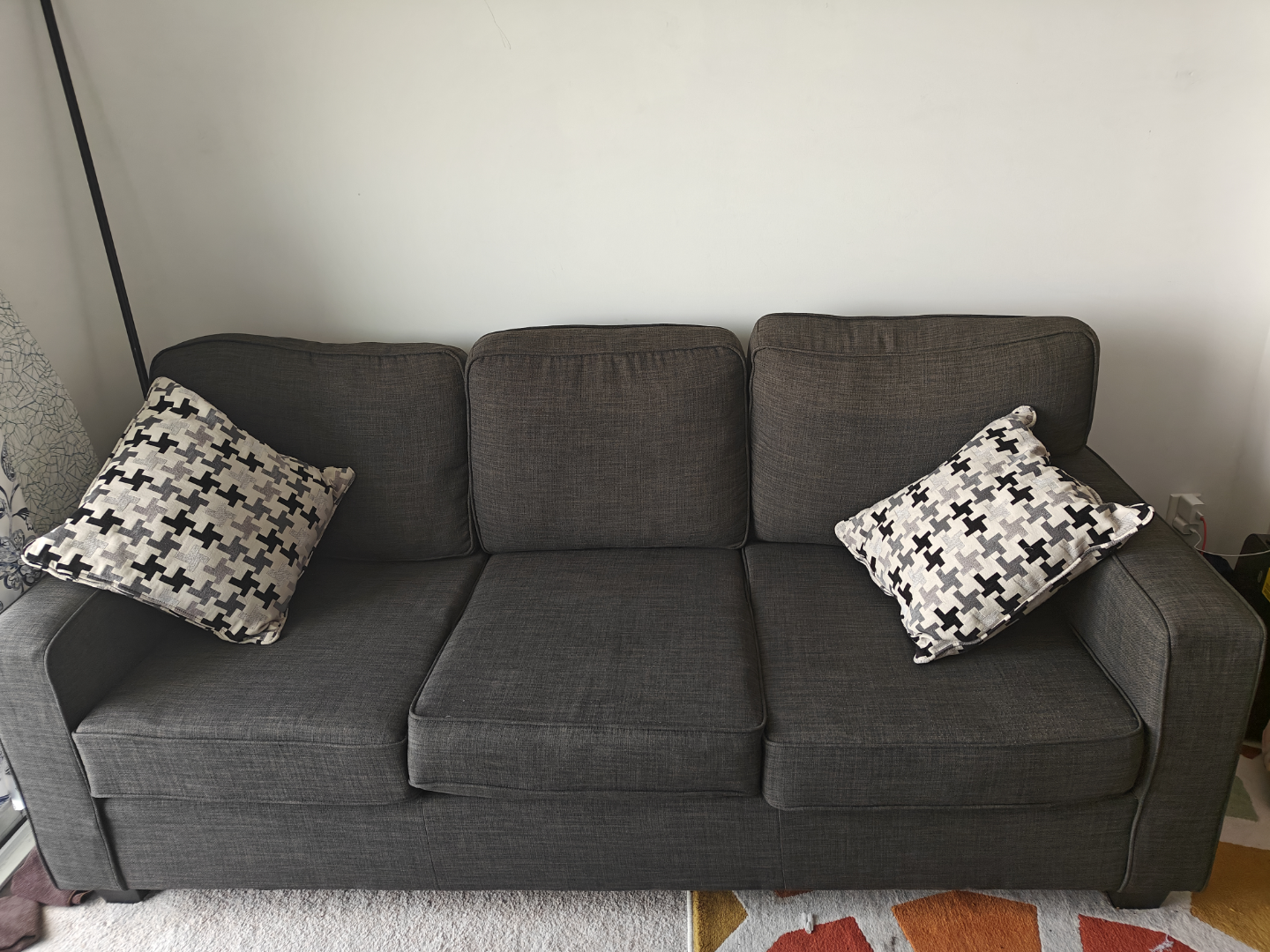 TheBrick Dark Grey 3-Seater Sofa with Throw Pillows