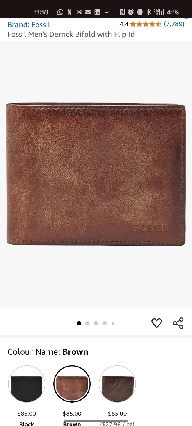 Fossil Men's Derrick Bifold Wallet - Brown Leather image indicator(4)