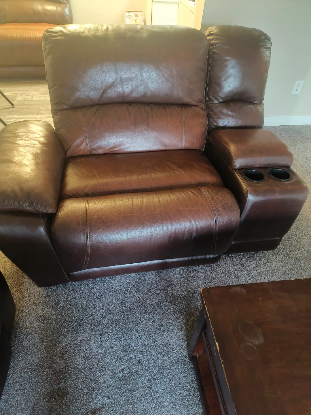 Brown Leather Recliner and Matching End Table thumbnail