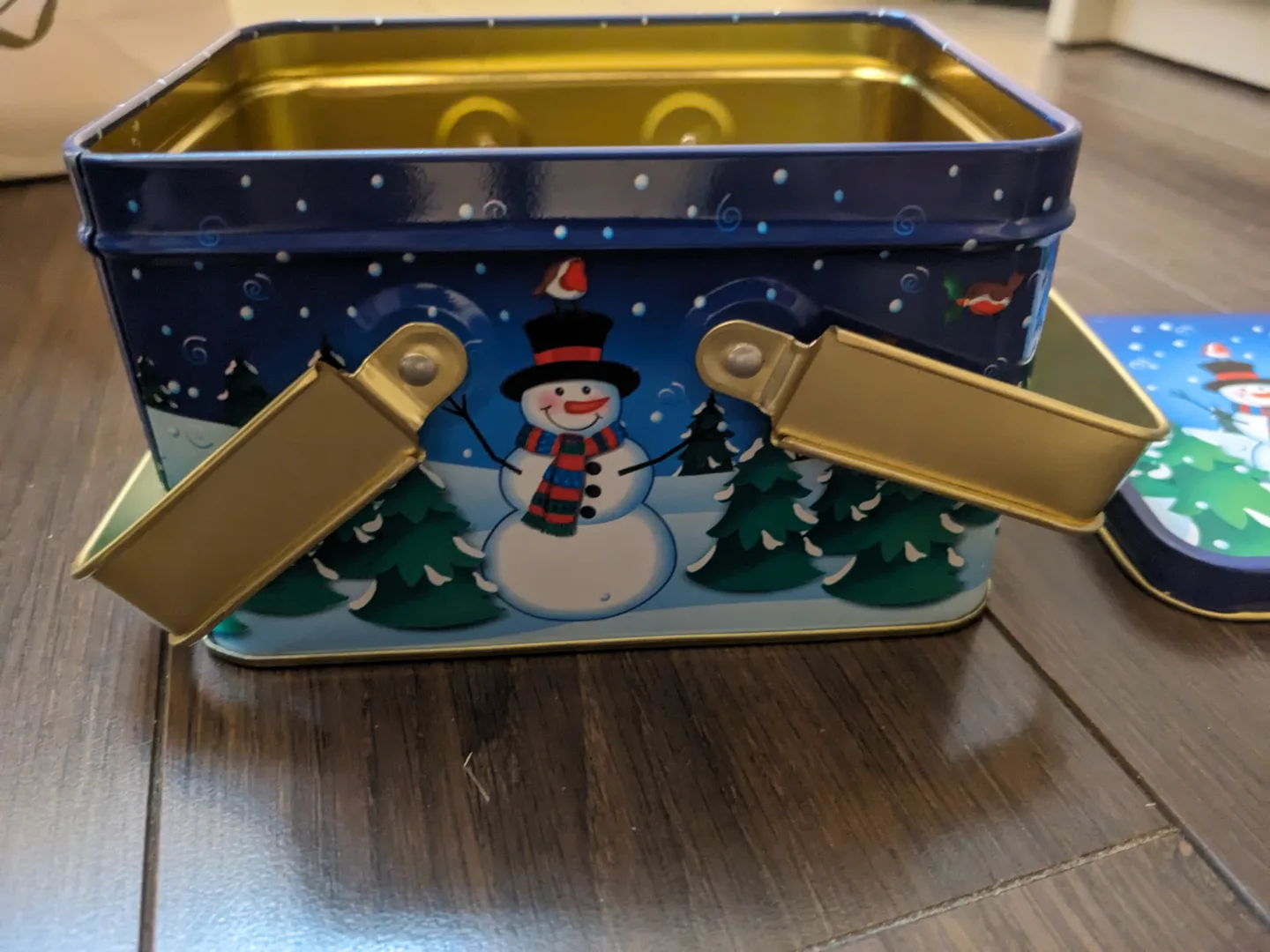 Adorable Snowman Holiday Tin with Handle thumbnail