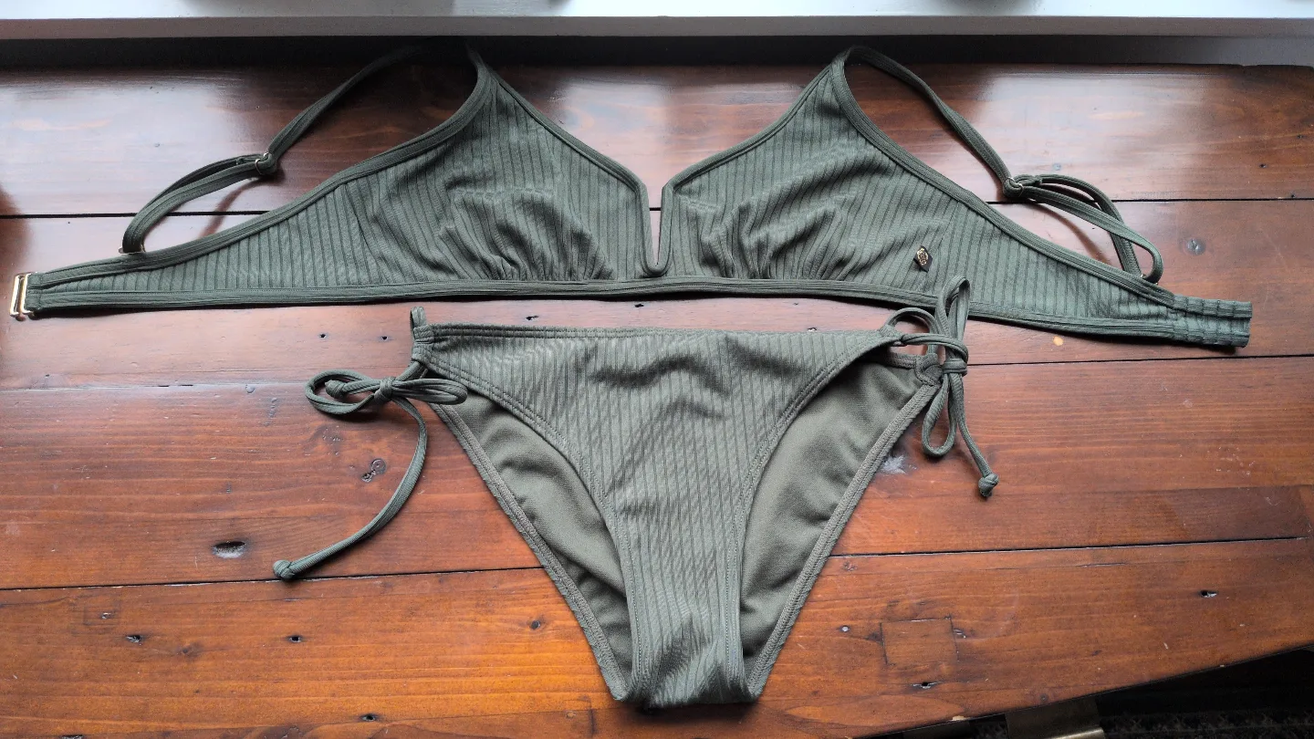 Olive Green Ribbed Bikini Set - la vie en rose thumbnail
