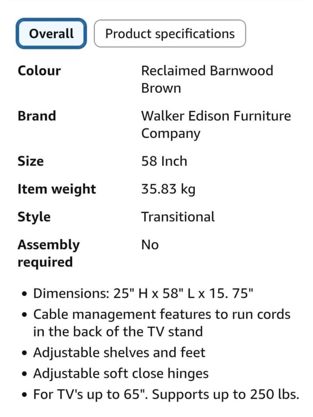 Walker Edison 58 inch TV Stand - Reclaimed Barnwood - photo 2