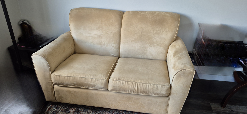 Beige Loveseat and Storage Ottoman Set