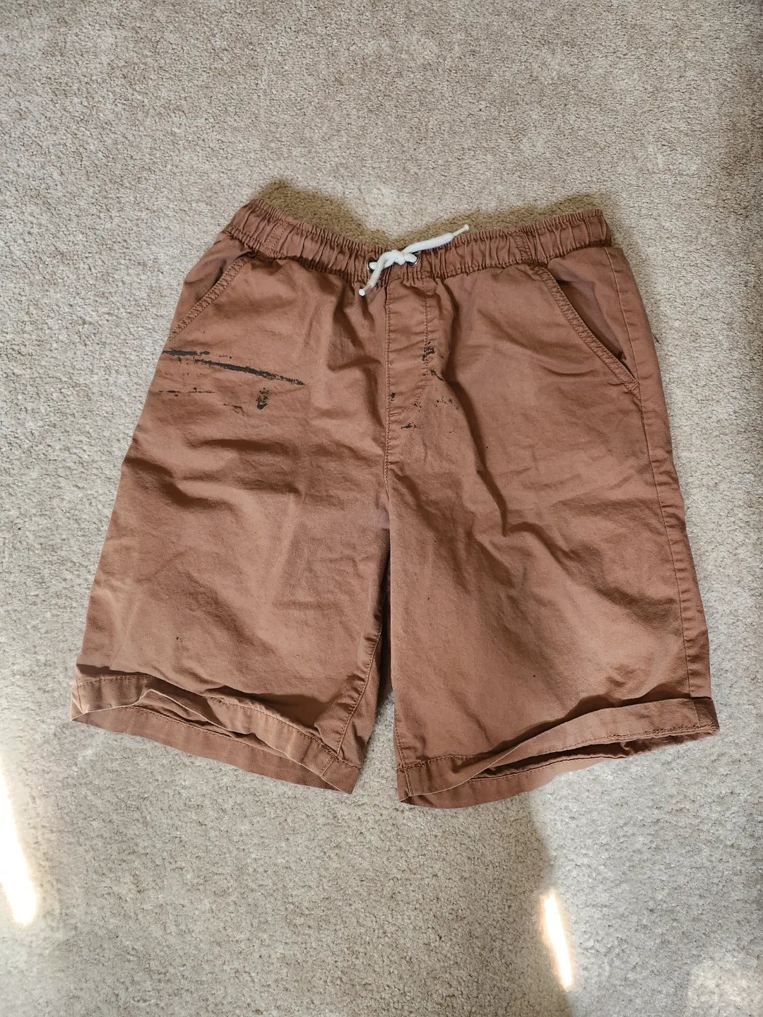 Brown shorts with paint splatters thumbnail