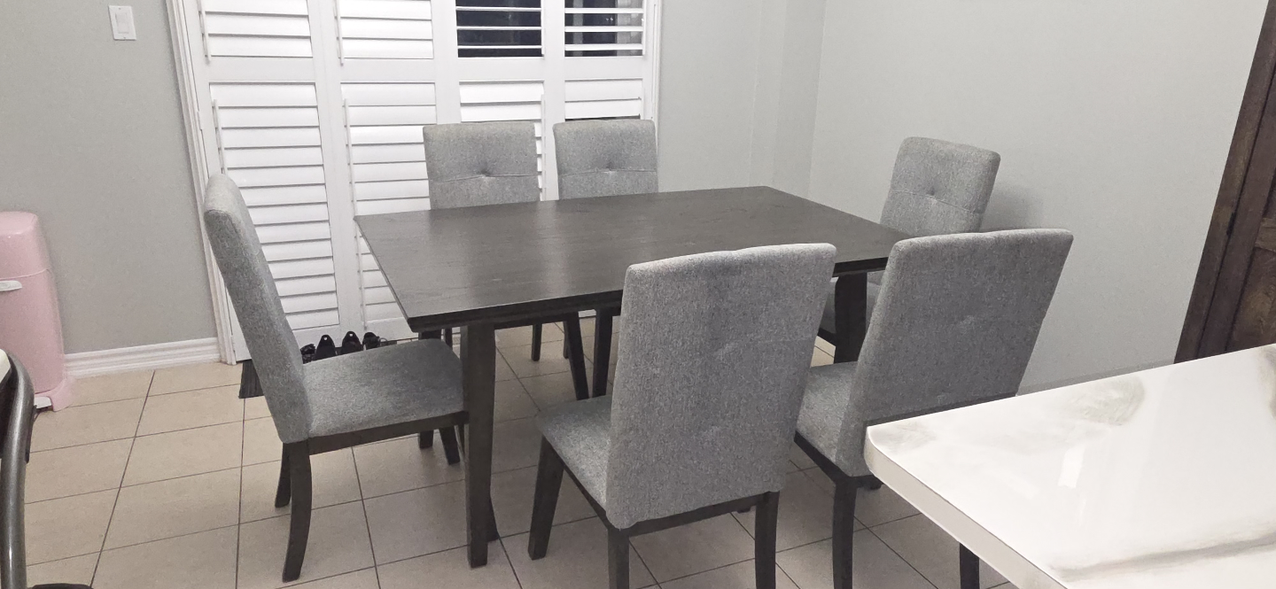 7-Piece Dining Set - Dark Grey Table and Six Grey Chairs
