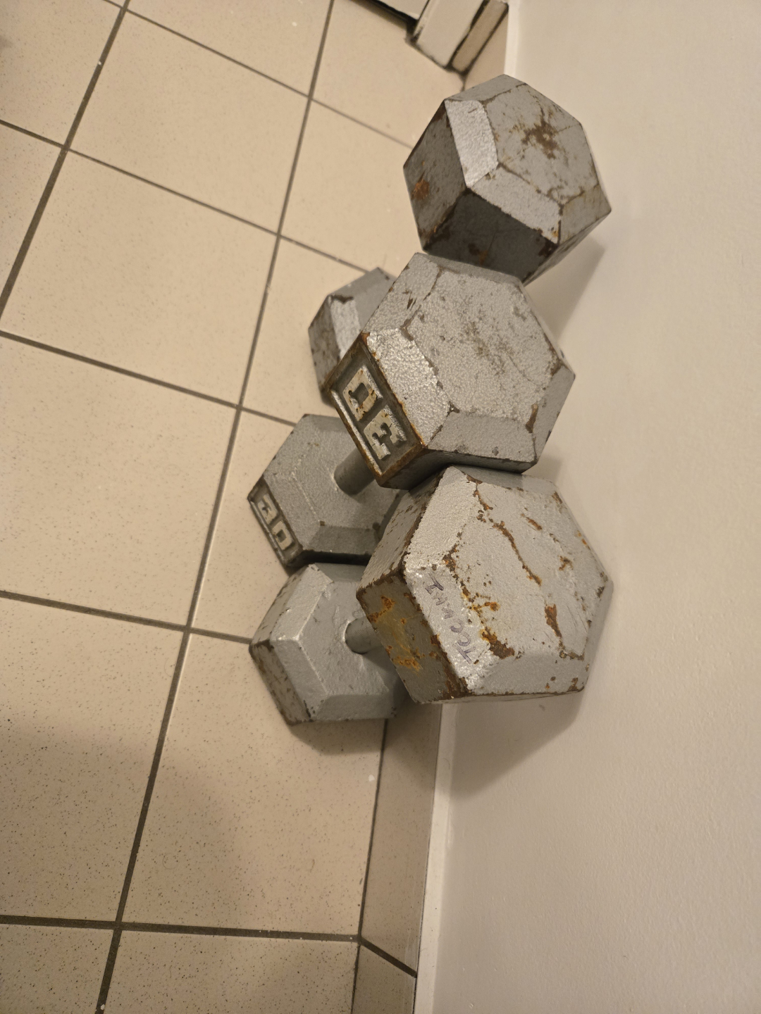 Vintage Hex Dumbbells - Set of Three 30lbs