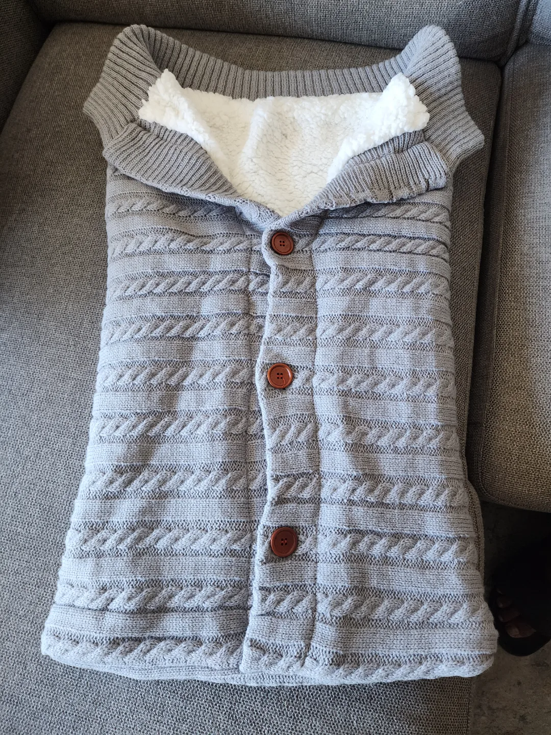 Grey Knitted Baby Sleep Sac with Sherpa Lining thumbnail