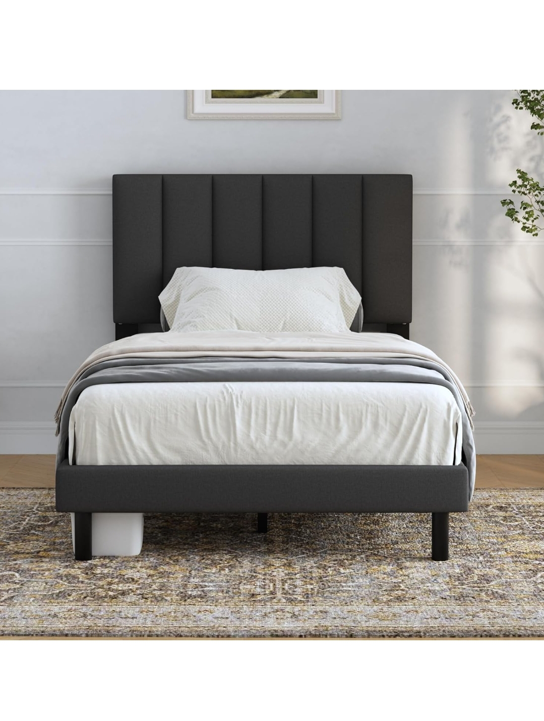 Twin-Size Upholstered Bed Frame with Headboard and Storage