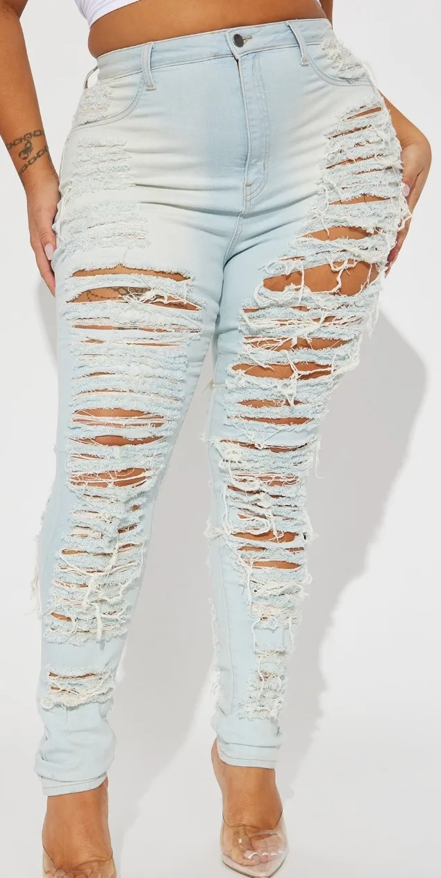 Plus Size Light Wash Distressed Jeans thumbnail