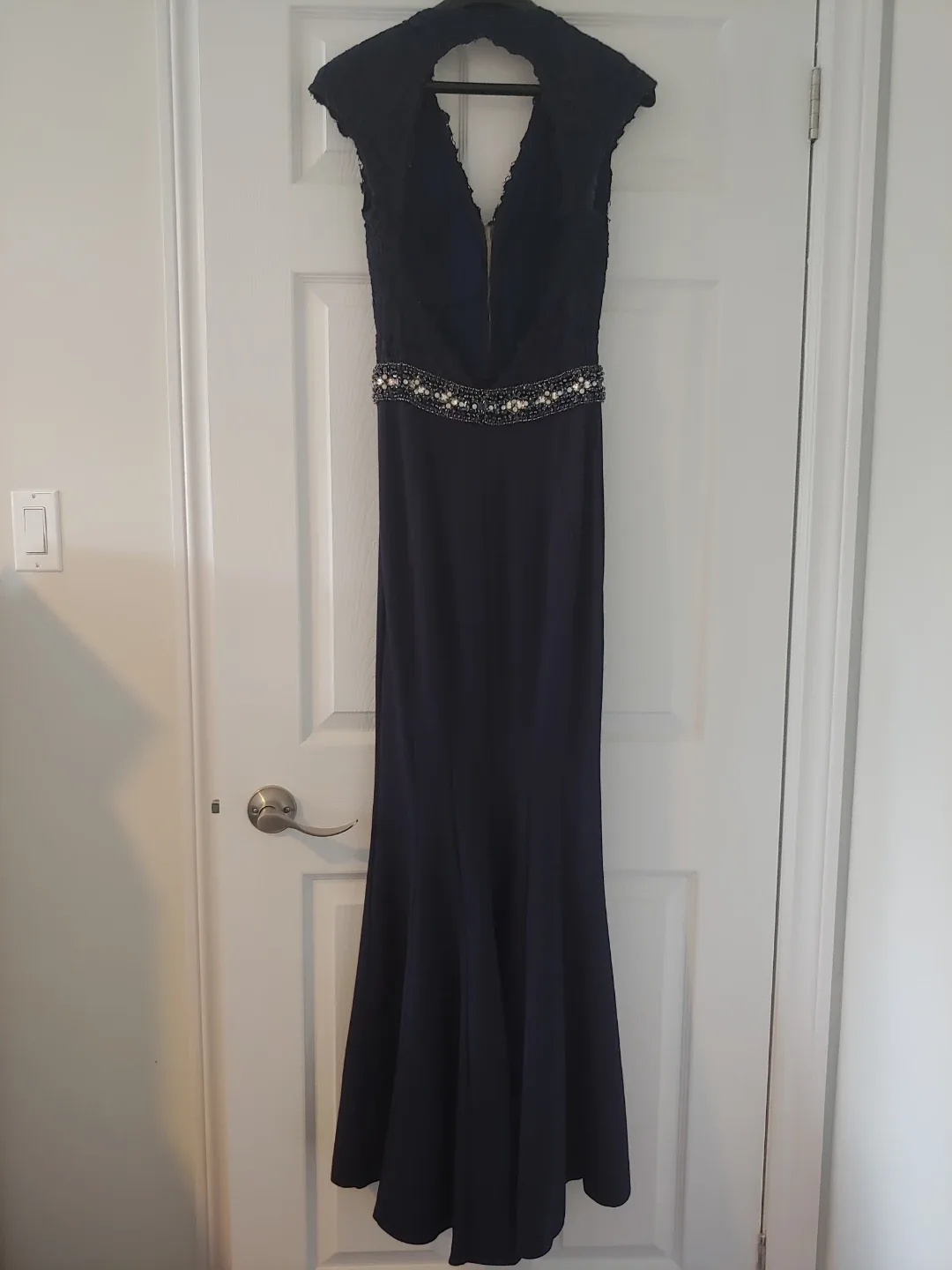 Beautiful Jovani Navy Blue Lace Evening/Prom gown image indicator(7)