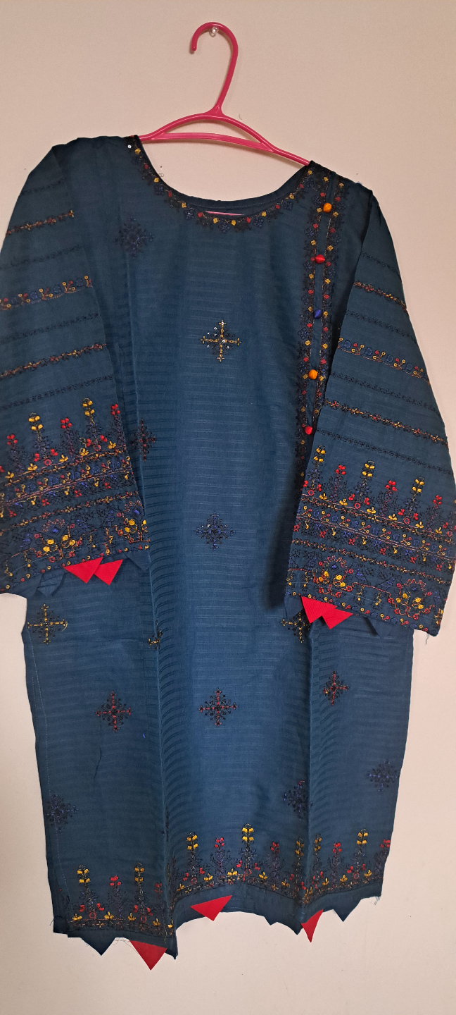 Teal embroidered women's tunic and pants