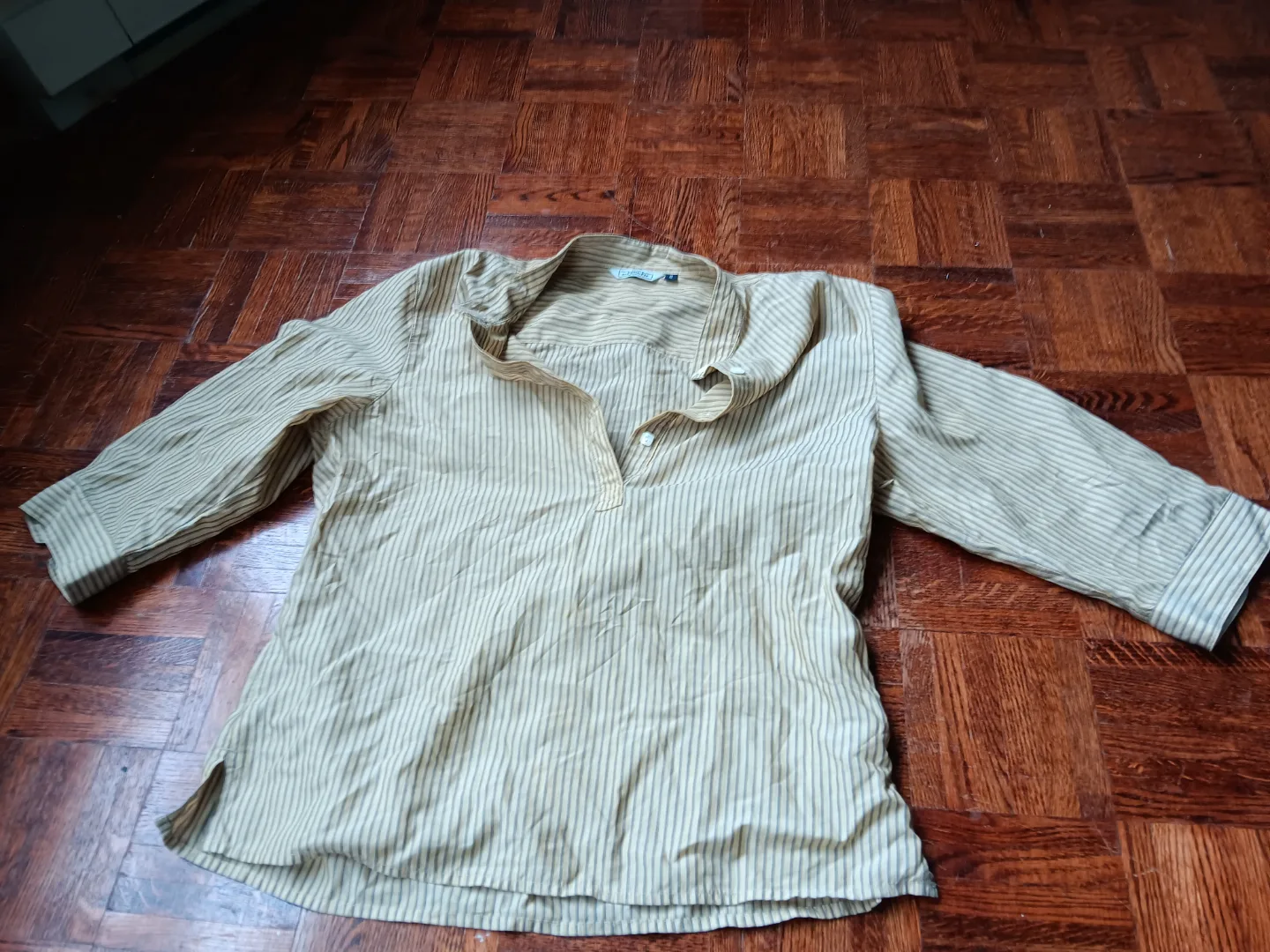 Striped 3/4 sleeve collared blouse. almost new thumbnail