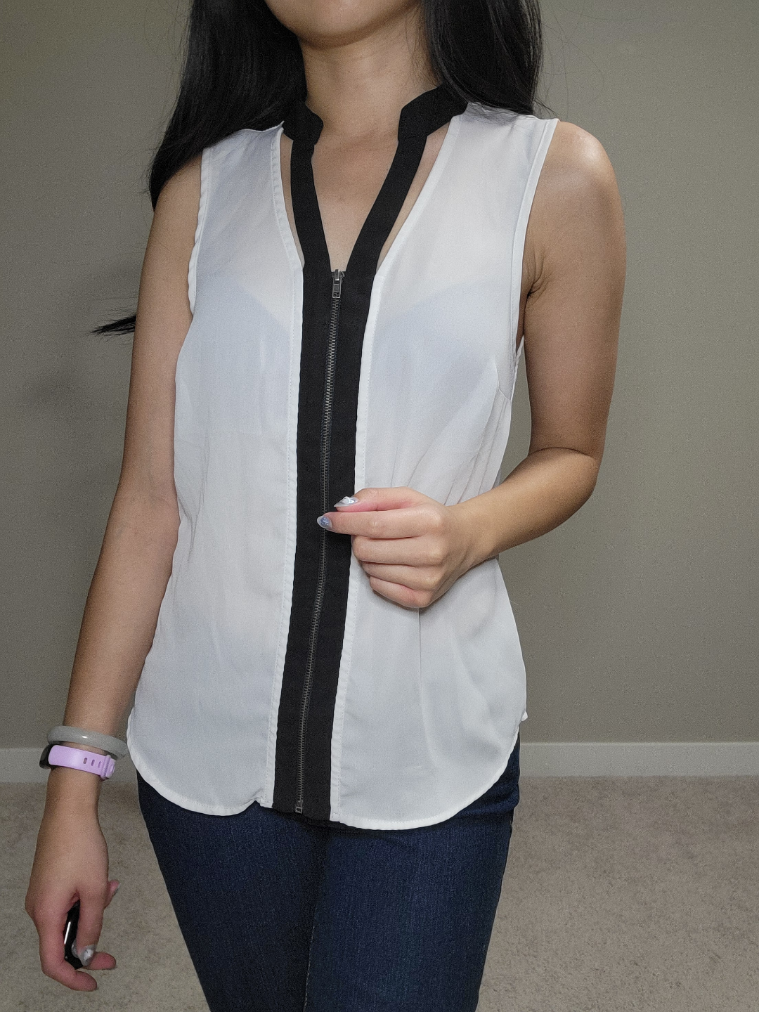 Simons TWIK White and Black Sleeveless Blouse