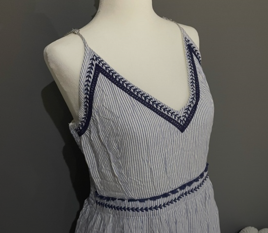 Japna Blue and White Striped Maxi Dress with Embroidery - photo 2