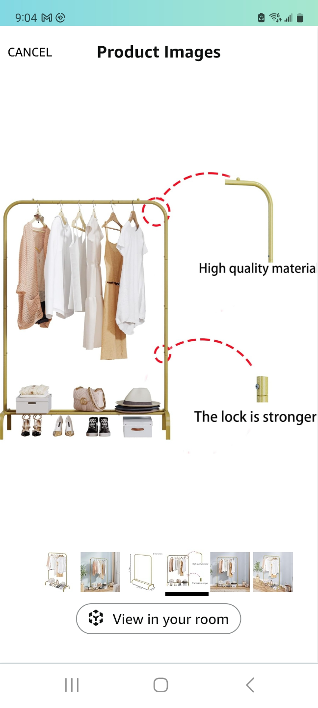 Gold Metal Clothing Rack with Shelf - photo 3