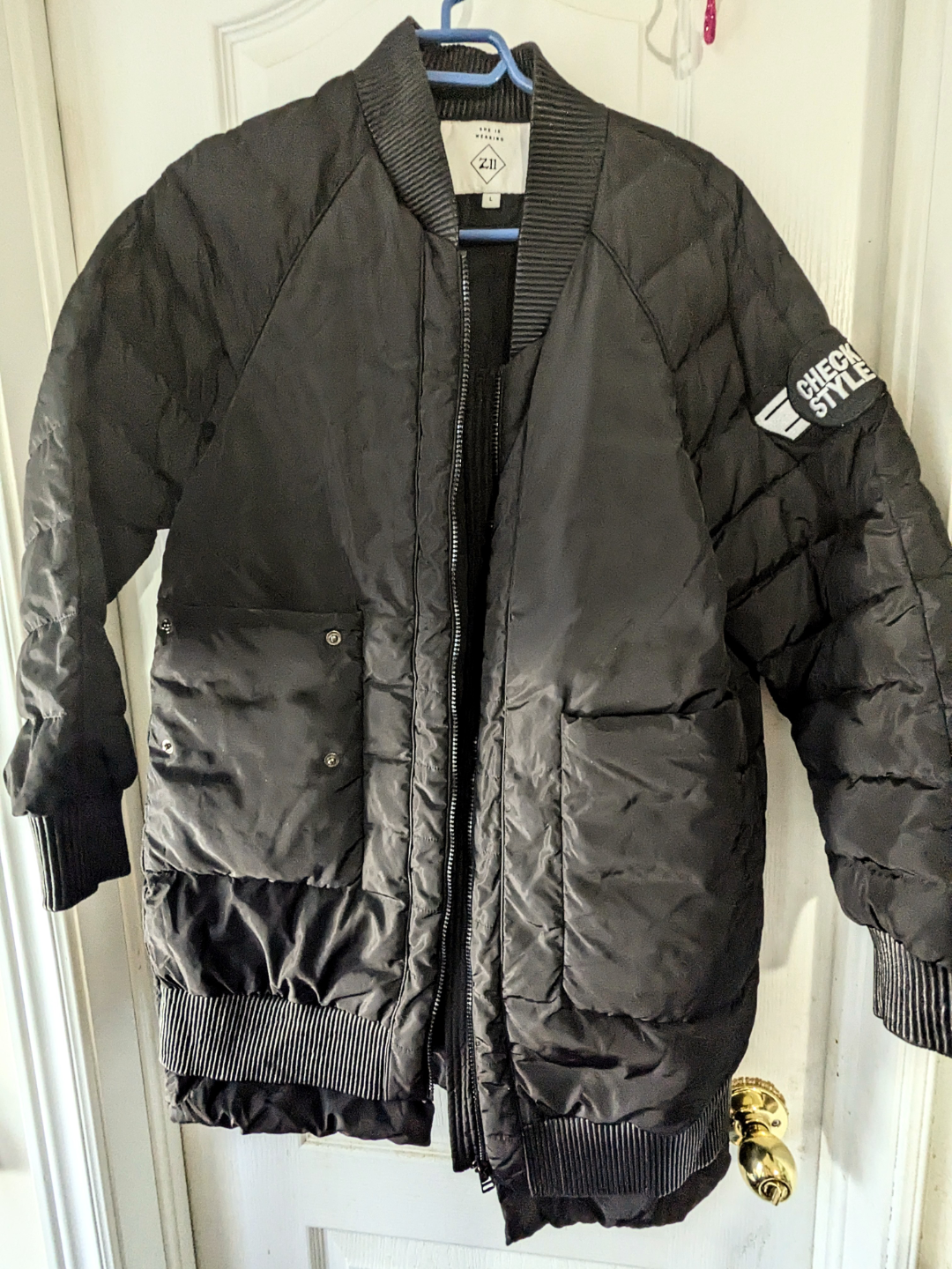 Long Thick Black Puffer Winter Coat Jacket - Size Large
