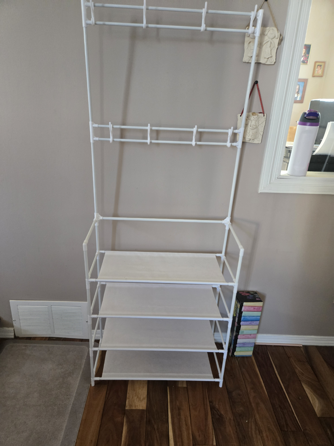 White 3-Tier Shoe Rack with Hanging Organizer