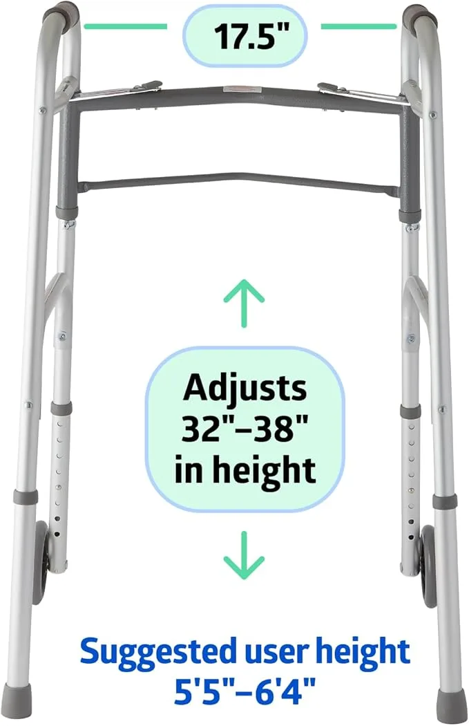 Brand New Medline Two-Button Folding Walkers with 5 inch Wheels image indicator(5)