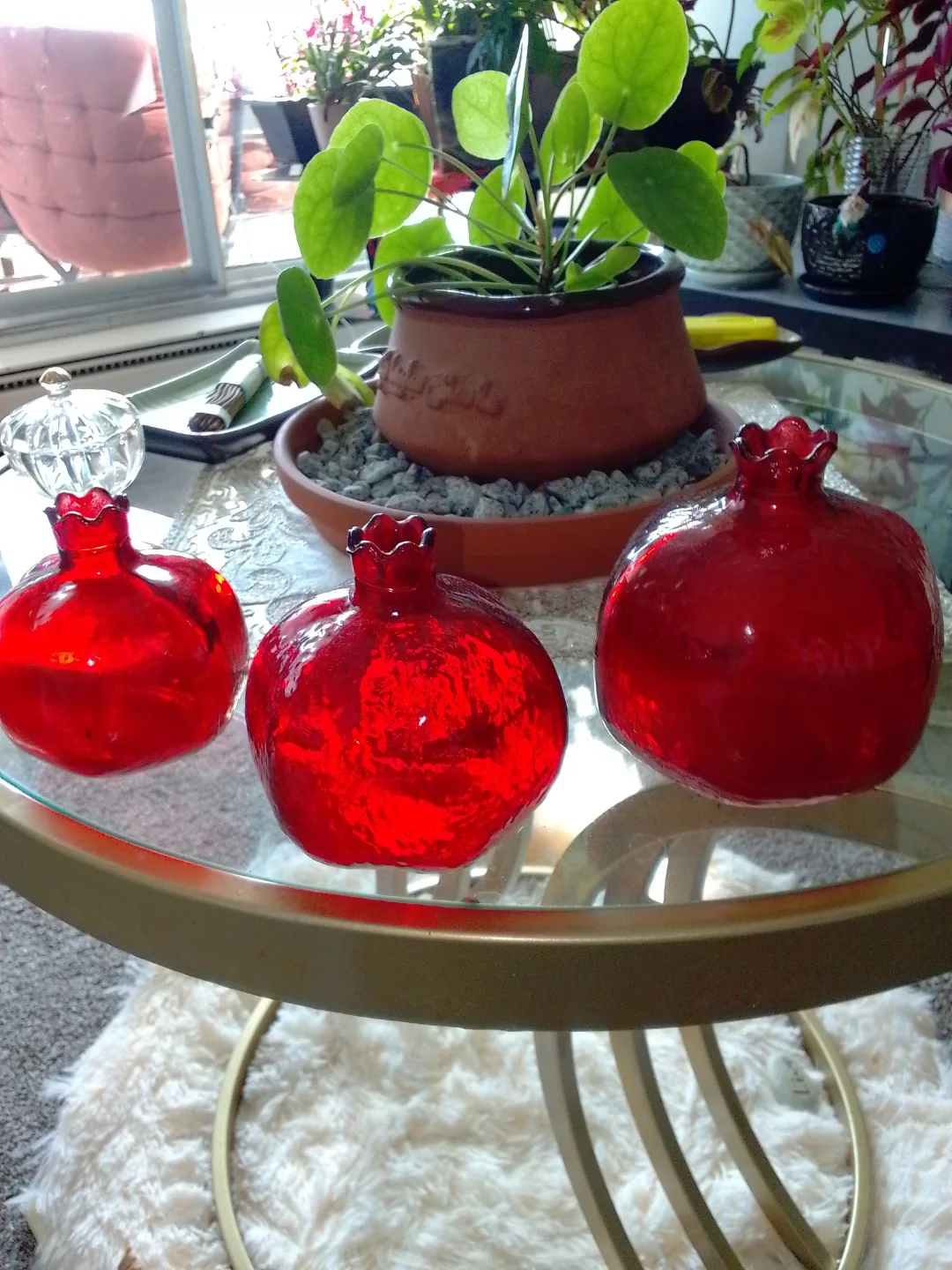 Set of Three Red Glass Pomegranate Ornaments thumbnail