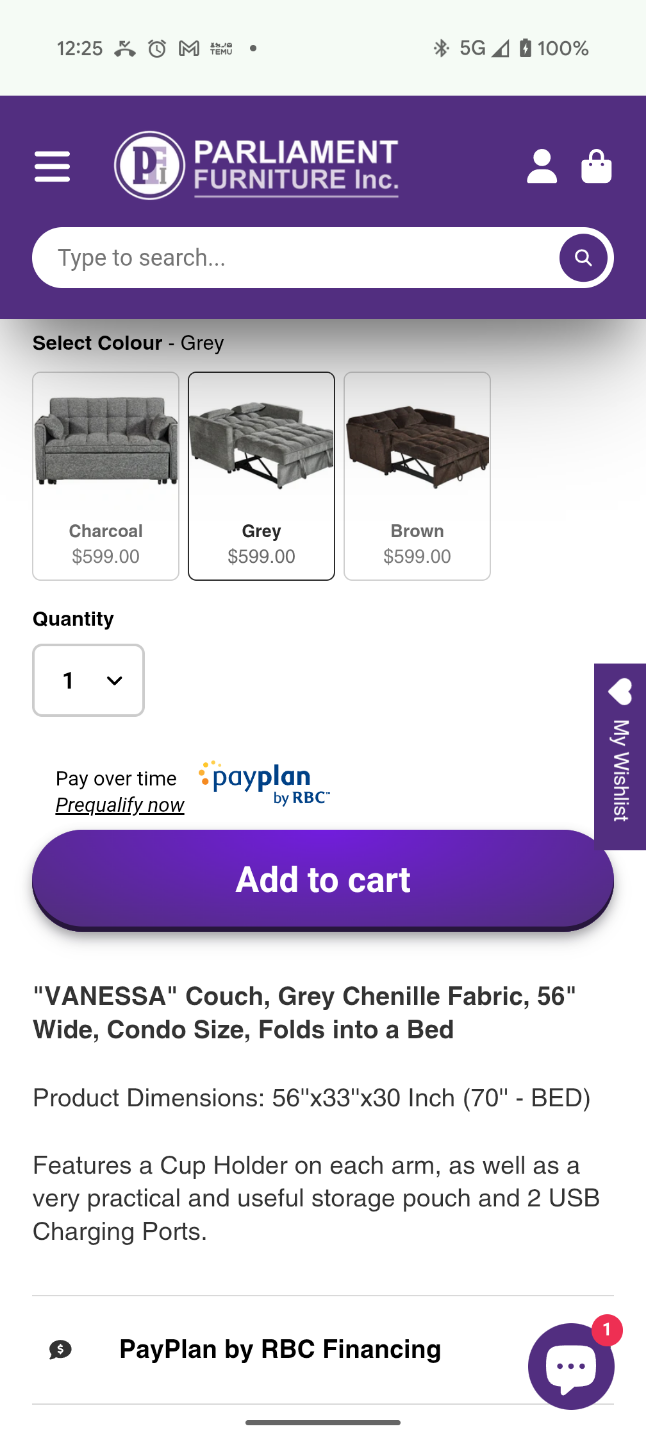 Parliament Furniture Vanessa Sofa Bed - Grey Chenille